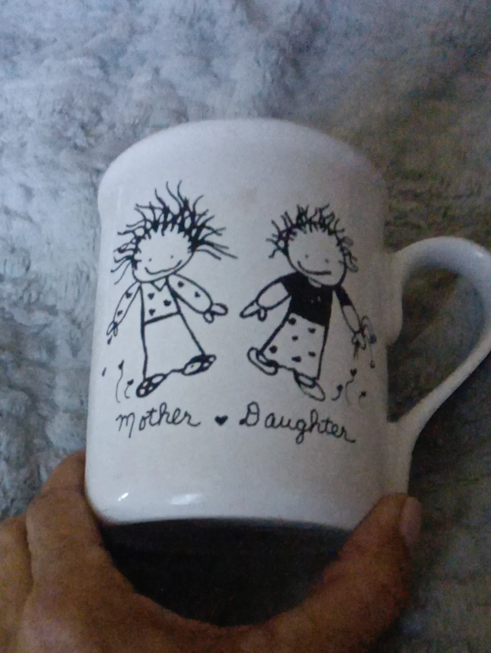 Mother & Daughter Illustrated Ceramic Mug - White with Black Design